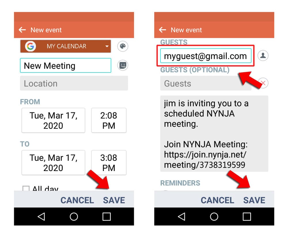 You can even Add Guests by calendar event and Email! Sync your Google or Outlook calendar to Nynja!